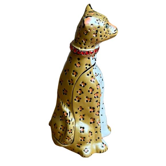 Jaguar Jeweled Magnetic Metal Enamel Crystals Trinket Box - Picture 2 of 7